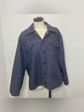 Vintage Mens Swingster Denim Snap Front Jacket Large Fleece Lined